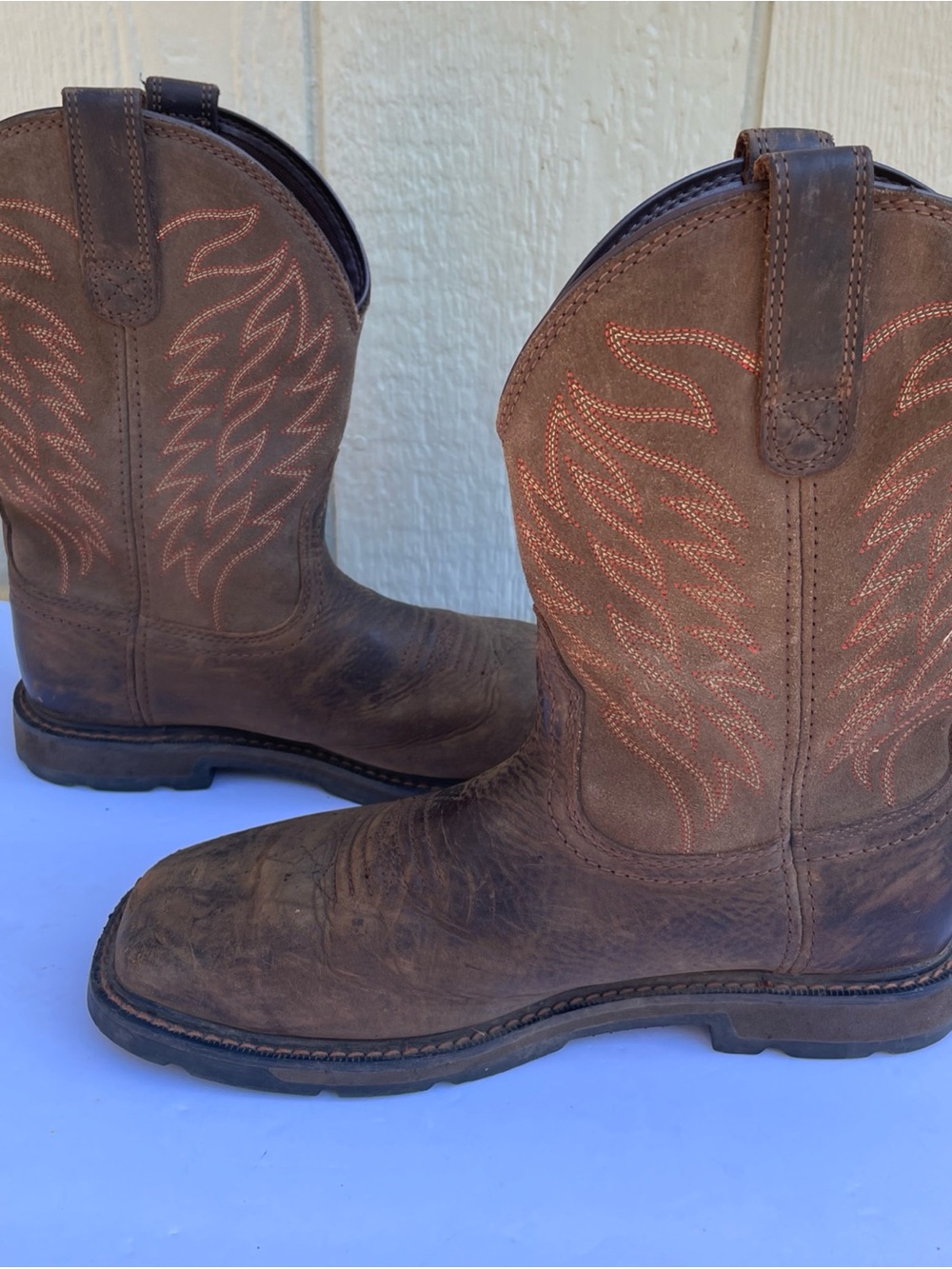 Ariat Boot Mens Size 8D Brown Leather Groundbreaker Steel Toe Work Pull On Outdo